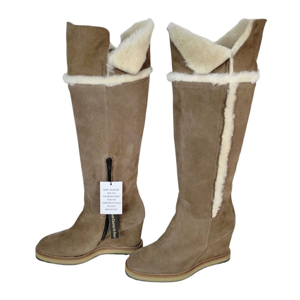 Gorgeous Leather Suede Sherpa Cuff Tall Boots Taupe Women Size| EU 39 - Picture 5 of 16